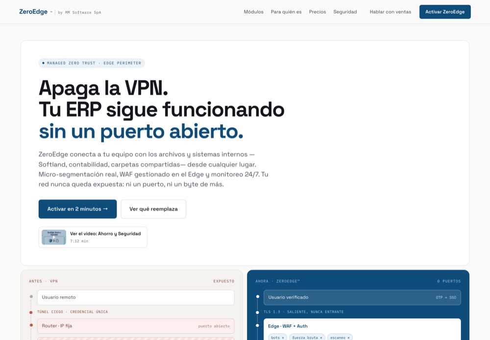 Captura de la página de inicio de ZeroEdge